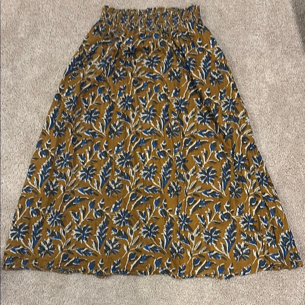 NATURAL LIFE Yellow and Brown Smocked A-Line Midi Skirt